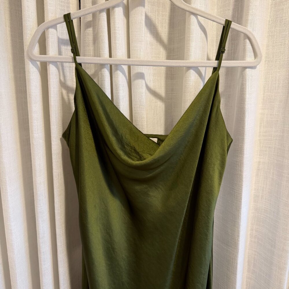 NWOT Aritzia Wilfred "Only Cowlneck" satin slip dress — Grotto Green, Size L - Picture 2 of 4